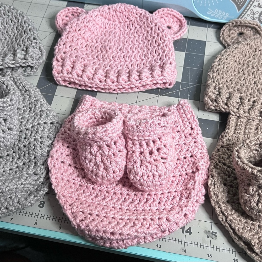 Handmade Pink Crochet Baby Hat and Booties Set